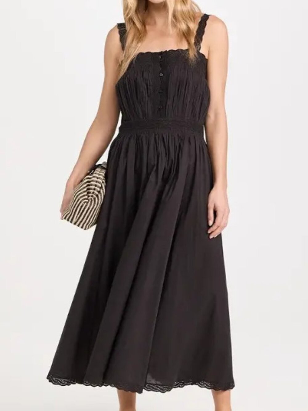 THE GREAT. Black Cotton Cachet Midi Dress 2/M
